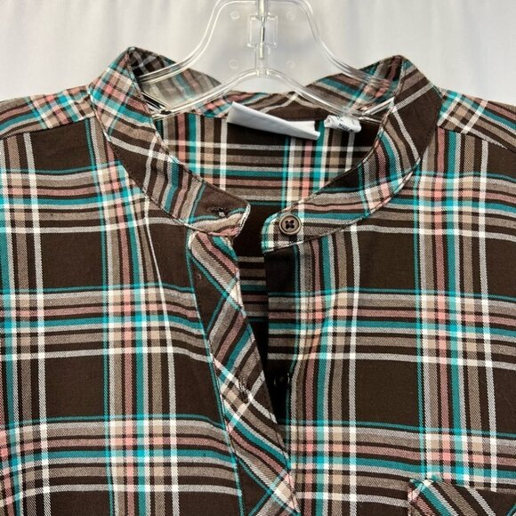 Denim & Co. Womens Button Up Shirt Multicolor Plaid Long Sleeve Cuff Stretch M - Picture 3 of 12